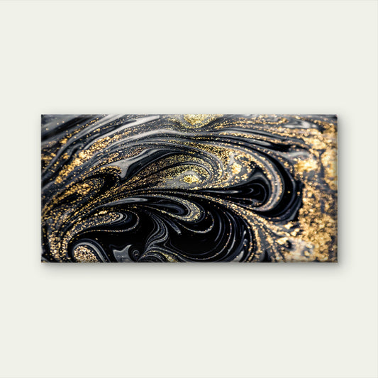 Celestial Waves Of Molten Gold Wall Art Canvas Office Home Room Framed 120x60cm