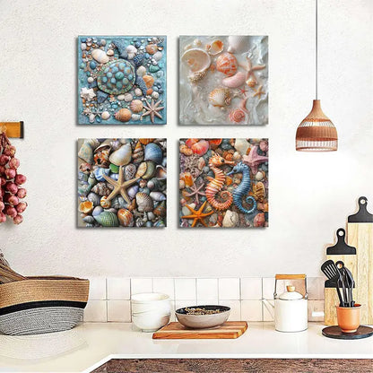 4pcs, Seashell Wonderland  Wall Art Canvas Framed