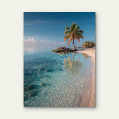 Palm Tree Arching Over a Lagoon Metal Print Ready to Hang