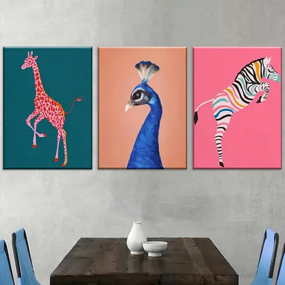3pcs Solid Color Background Fashion Modern Animal Landscape Wall Art Canvas Unframed - High Quality Print 100% Australian Made Wall Canvas