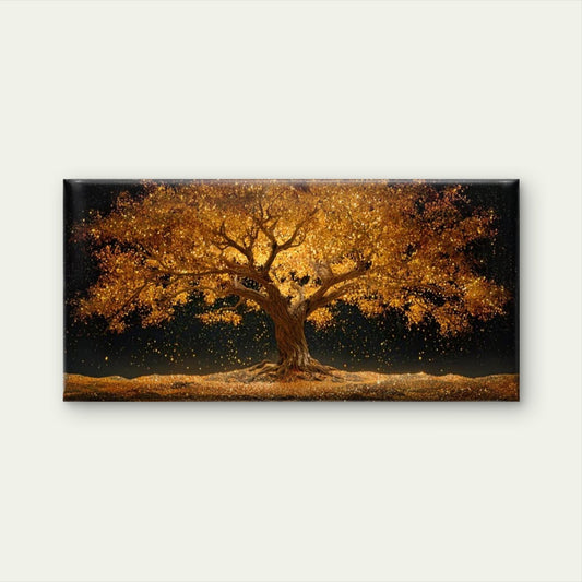 Golden Glow Tree Wall Art Canvas Office Home Room Framed 120x60cm