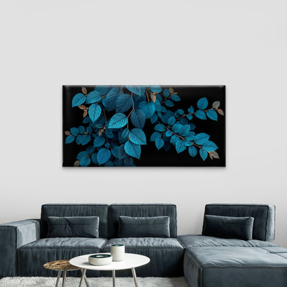 Dark Moody Blue Teal Leaves Foliage Wall Art Canvas Office Home Framed 120x60cm