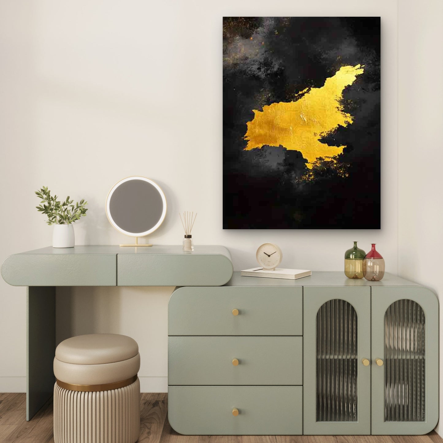 Abstract Map Design with Yellow & Black 40x60cm Metal Print Ready to Hang - Bella Home Decor