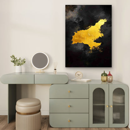 Abstract Map Design with Yellow & Black 40x60cm Metal Print Ready to Hang - Bella Home Decor
