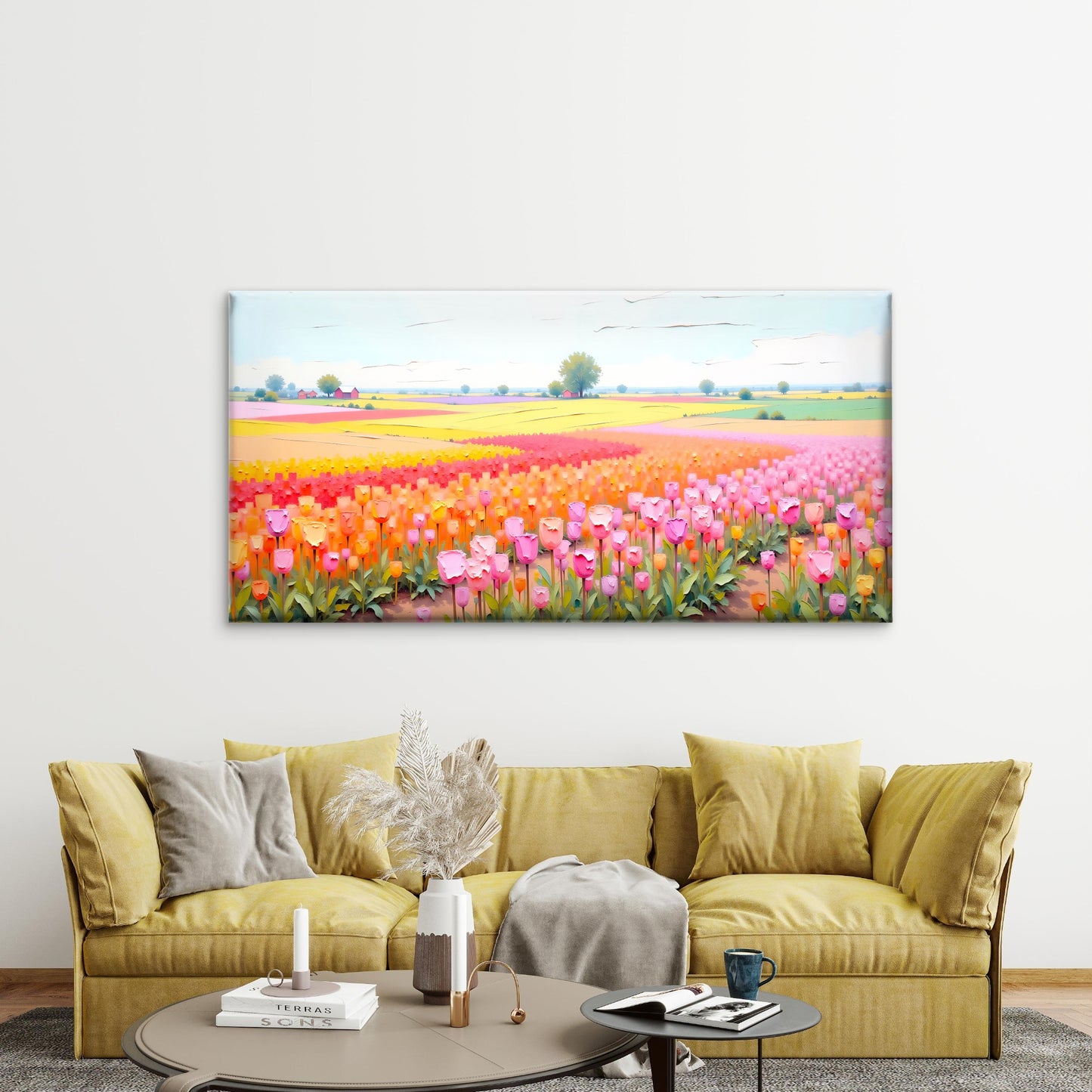 Tulip Fields Lisse, Netherlands Wall Art Canvas Office Home Room Framed 120x60cm