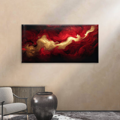 Dynamic Red Gold Swirls Art Wall Art Canvas Office Home Room Framed 120x60cm