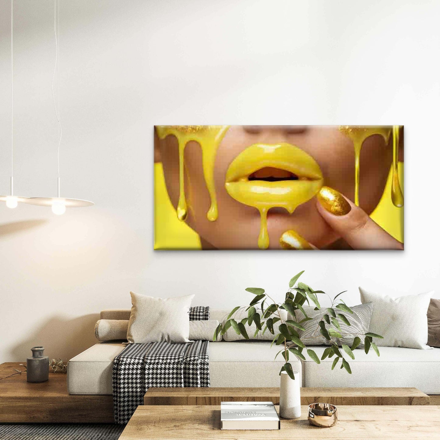 Golden Liquid with Yellow Back Wall Art Canvas Office Home Room Framed 120x60cm - Bella Home Decor