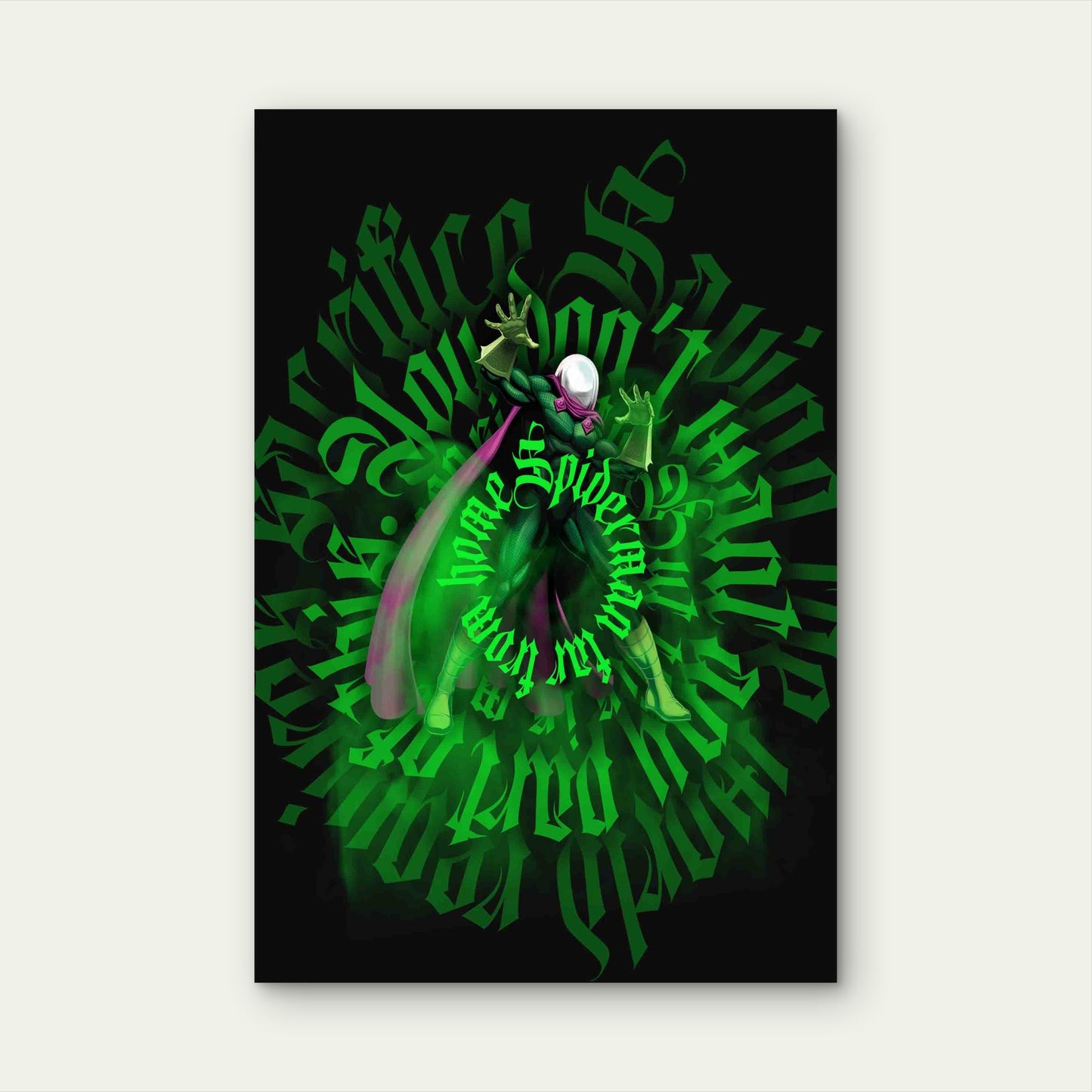 Emerald Cyber-Gothic Calligraphy 40x60cm Metal Print Ready to Hang
