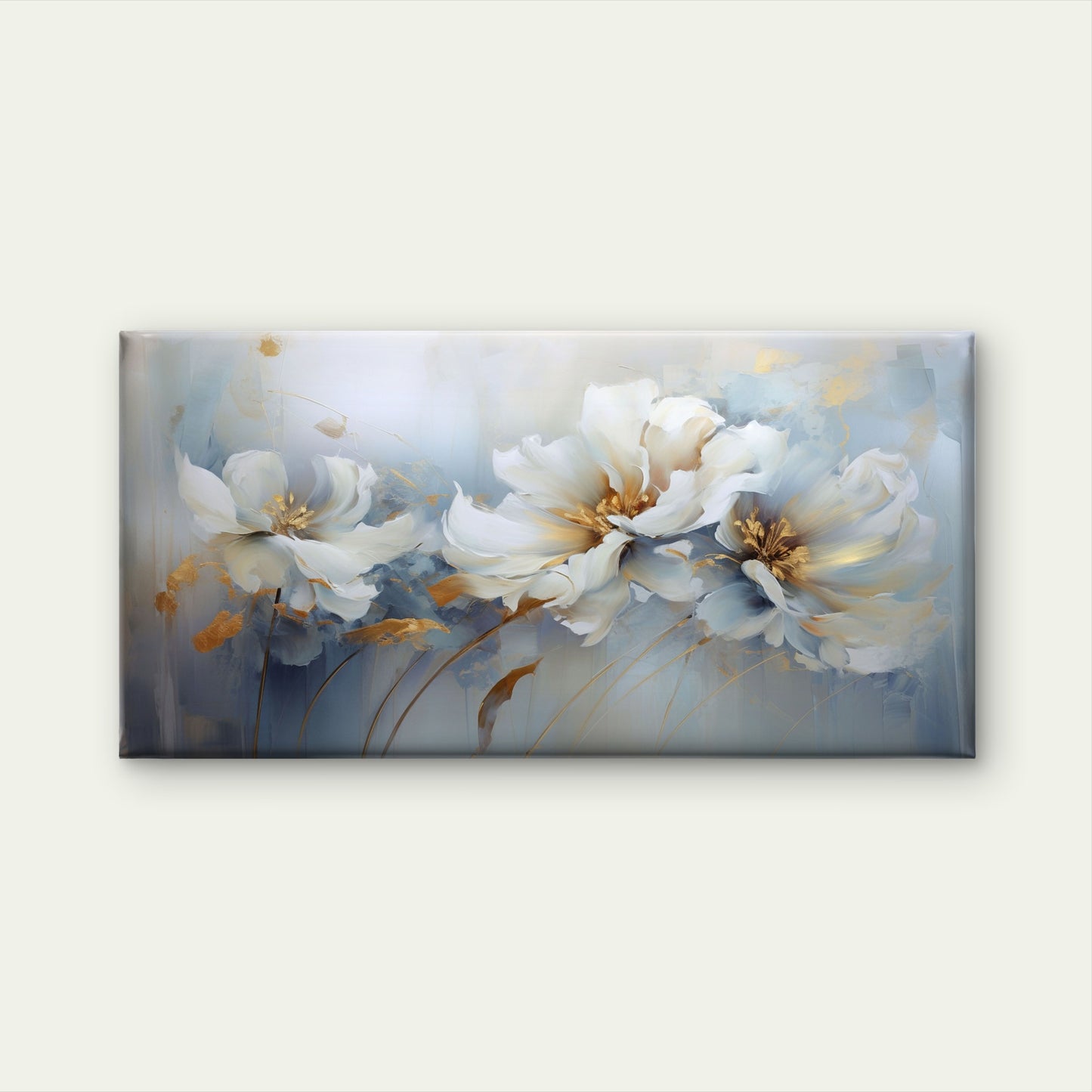 White Floral Gold Painting Wall Art Canvas Office Home Room Framed 120x60cm