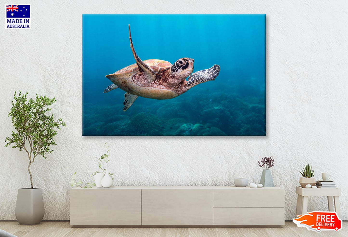 Turtle Swimming in The Ocean Wall Art Decor 100% Australian Made