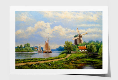 Dutch Windmill In Holland Oil Painting Wall Art Limited Edition High Quality Print Unframed Roll Canvas None