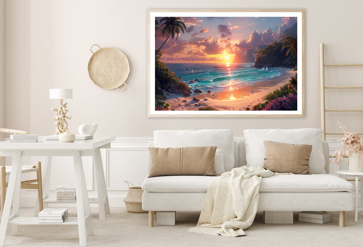 Beach Painting With Palm Trees and a Stunning Sunset Home Decor Premium Quality Poster Print Choose Your Sizes