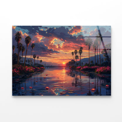 Lake Surrounded By Trees and Flowers Acrylic Glass Print Tempered Glass Wall Art 100% Made in Australia Ready to Hang - Bella Home Decor