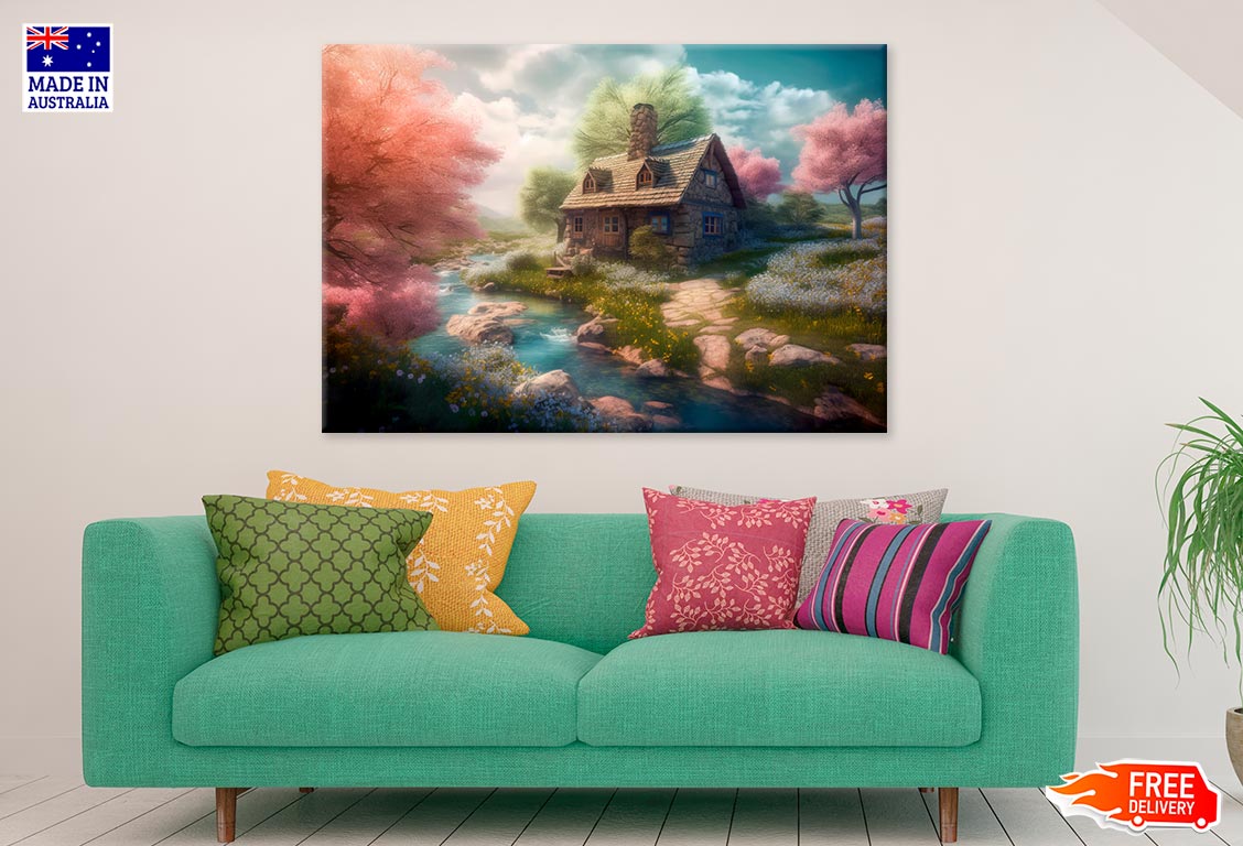 House With Cherry Blossoms Sunset Print 100% Australian Made