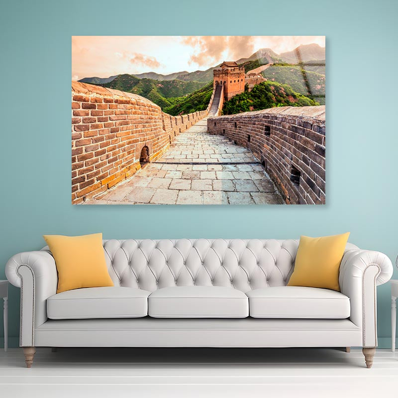 China Famous Landmark Great Wall and Mountains  Acrylic Glass Print Tempered Glass Wall Art 100% Made in Australia Ready to Hang