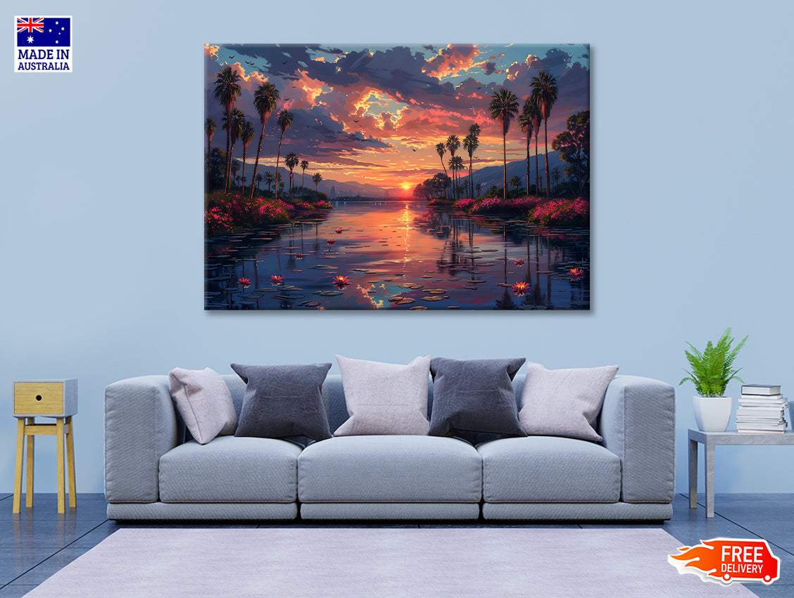Lake Surrounded By Trees and Flowers Print 100% Australian Made - Bella Home Decor