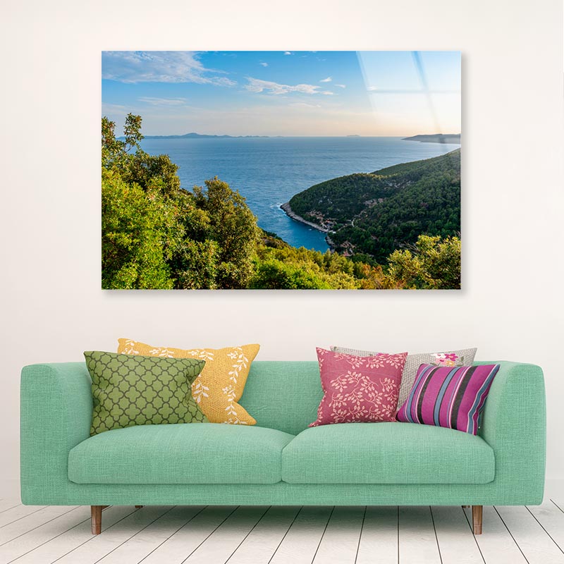 Coastline on Korcula Island in Adriatic Sea in Croatia Acrylic Glass Print Tempered Glass Wall Art 100% Made in Australia Ready to Hang