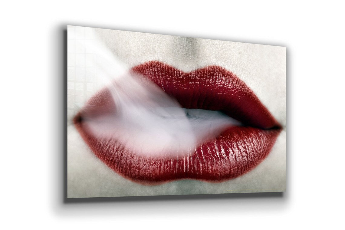 Smoke Red Lips Closeup UV Direct Aluminum Print Australian Made Quality