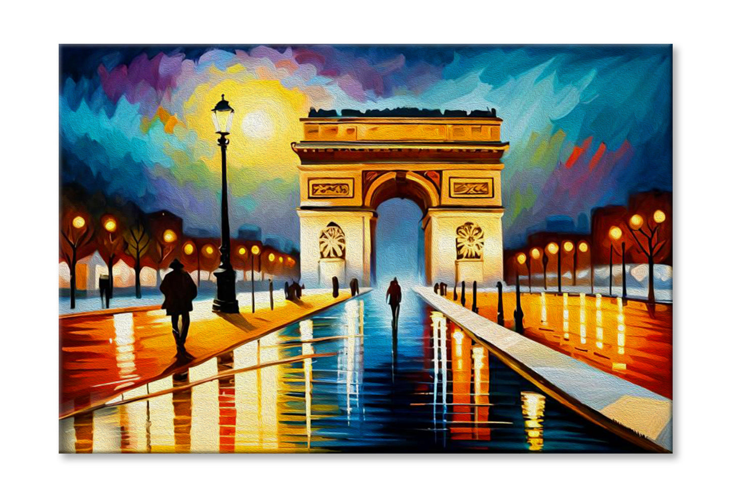 Arc de Triomphe Paris Night Sky Oil Painting Wall Art Limited Edition High Quality Print Stretched Canvas None