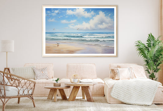 View of Birds Flying Over a Beach Home Decor Premium Quality Poster Print Choose Your Sizes