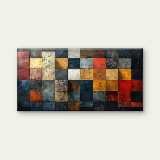 Multi Color Block Rustic Texture Mosaic Wall Art Canvas Office Home Framed 120x60cm