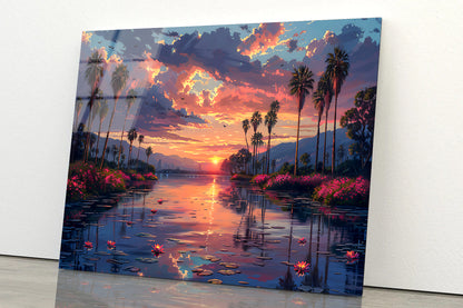 Lake Surrounded By Trees and Flowers Acrylic Glass Print Tempered Glass Wall Art 100% Made in Australia Ready to Hang - Bella Home Decor