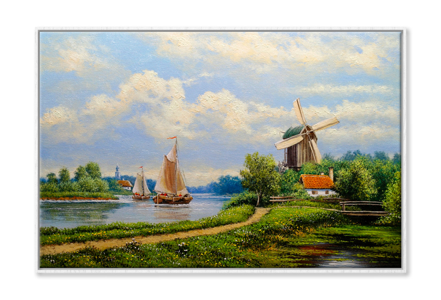 Dutch Windmill In Holland Oil Painting Wall Art Limited Edition High Quality Print Canvas Box Framed White