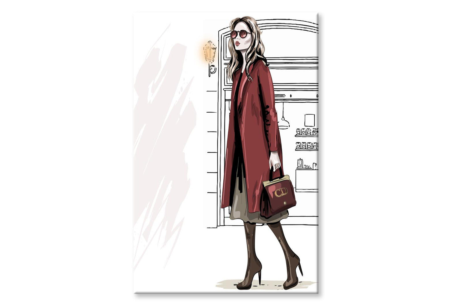 Modern Girl with Her Red Coat Wall Art Limited Edition High Quality Print Stretched Canvas None