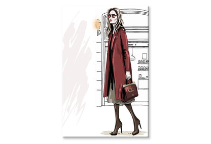 Modern Girl with Her Red Coat Wall Art Limited Edition High Quality Print Stretched Canvas None