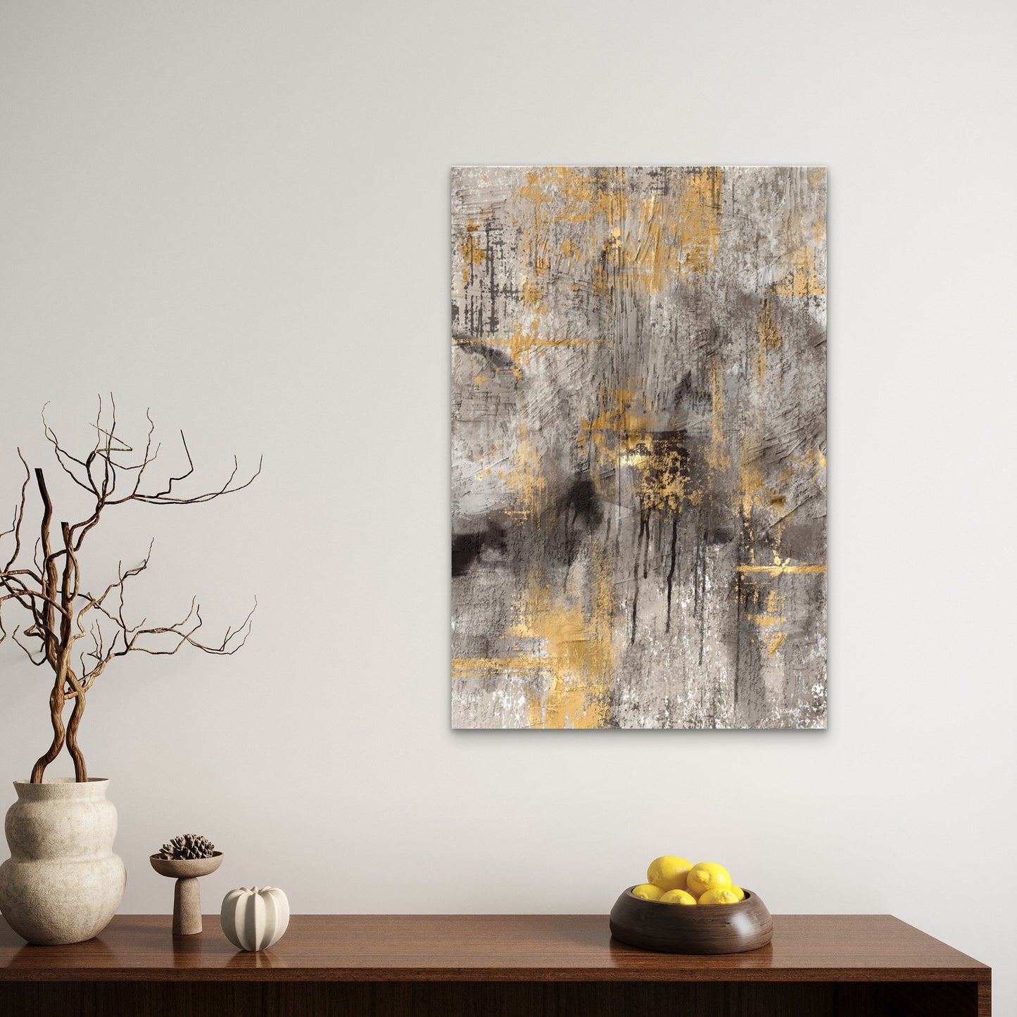 Modern Gold Gray Textured Abstract 60x90cm Metal Print Ready to Hang