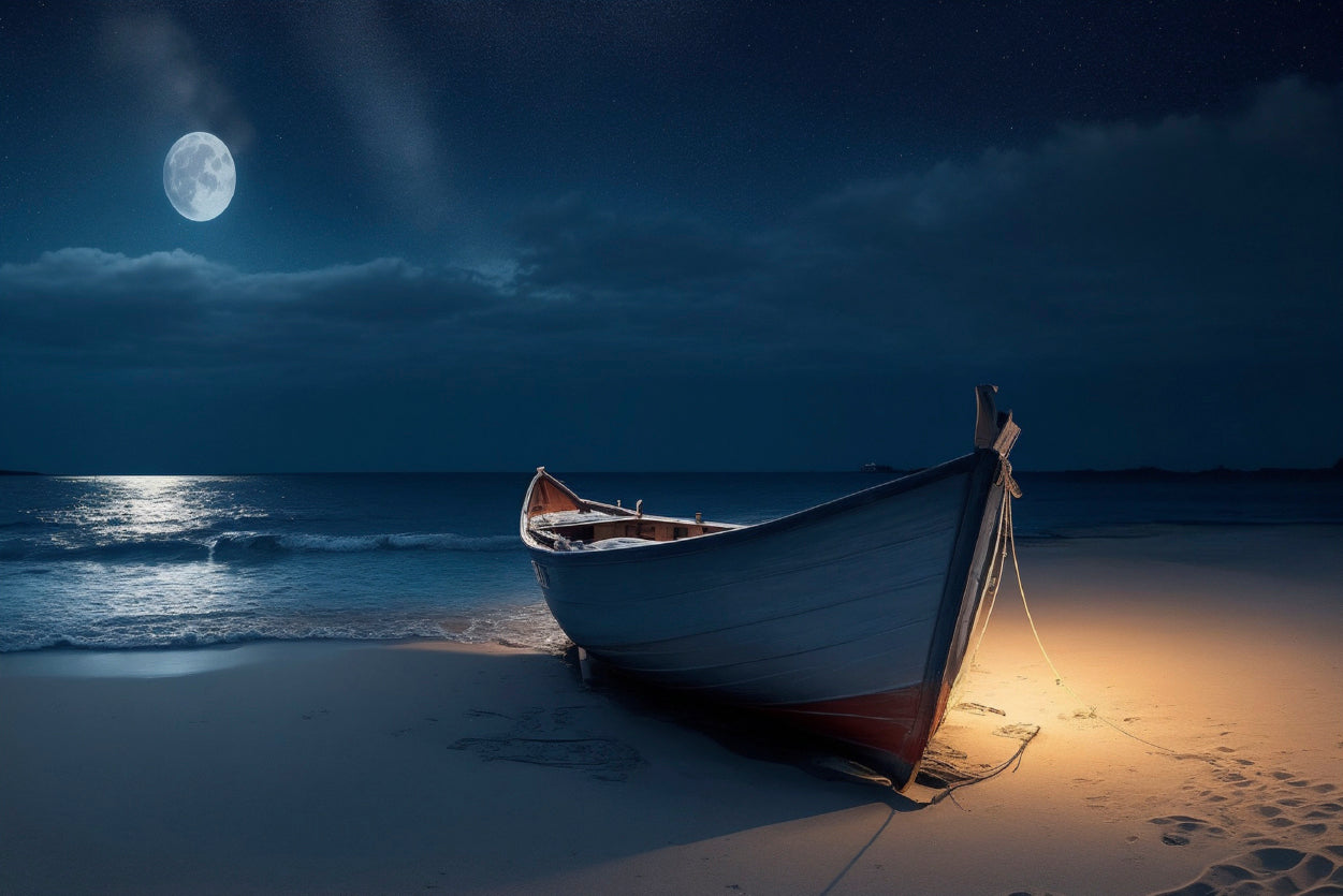 Boat on the Beach in the Night Home Decor Premium Quality Poster Print Choose Your Sizes - Bella Home Decor