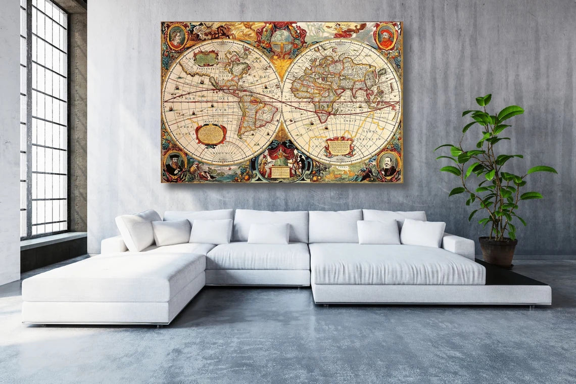 Vintage World Map Acrylic Glass Print Tempered Glass Wall Art 100% Made in Australia Ready to Hang