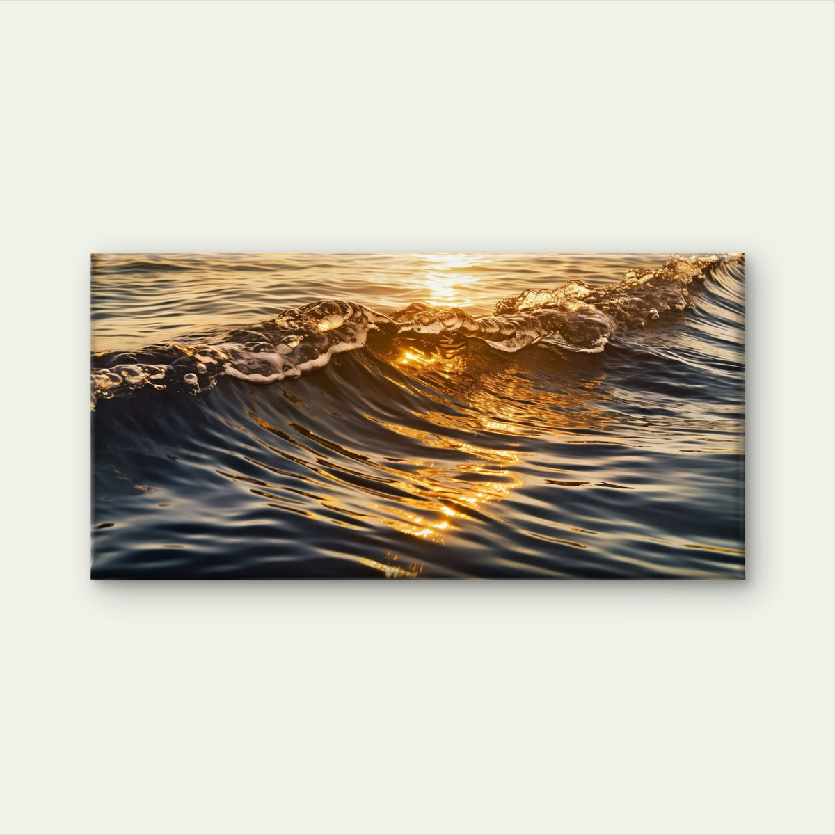 Golden Sunlight Ocean Sunset Wave Wall Art Canvas Office Home Framed 120x60cm