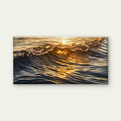Golden Sunlight Ocean Sunset Wave Wall Art Canvas Office Home Framed 120x60cm