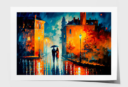 Street View Of Cityscape With Couple Oil Painting Wall Art Limited Edition High Quality Print Unframed Roll Canvas None