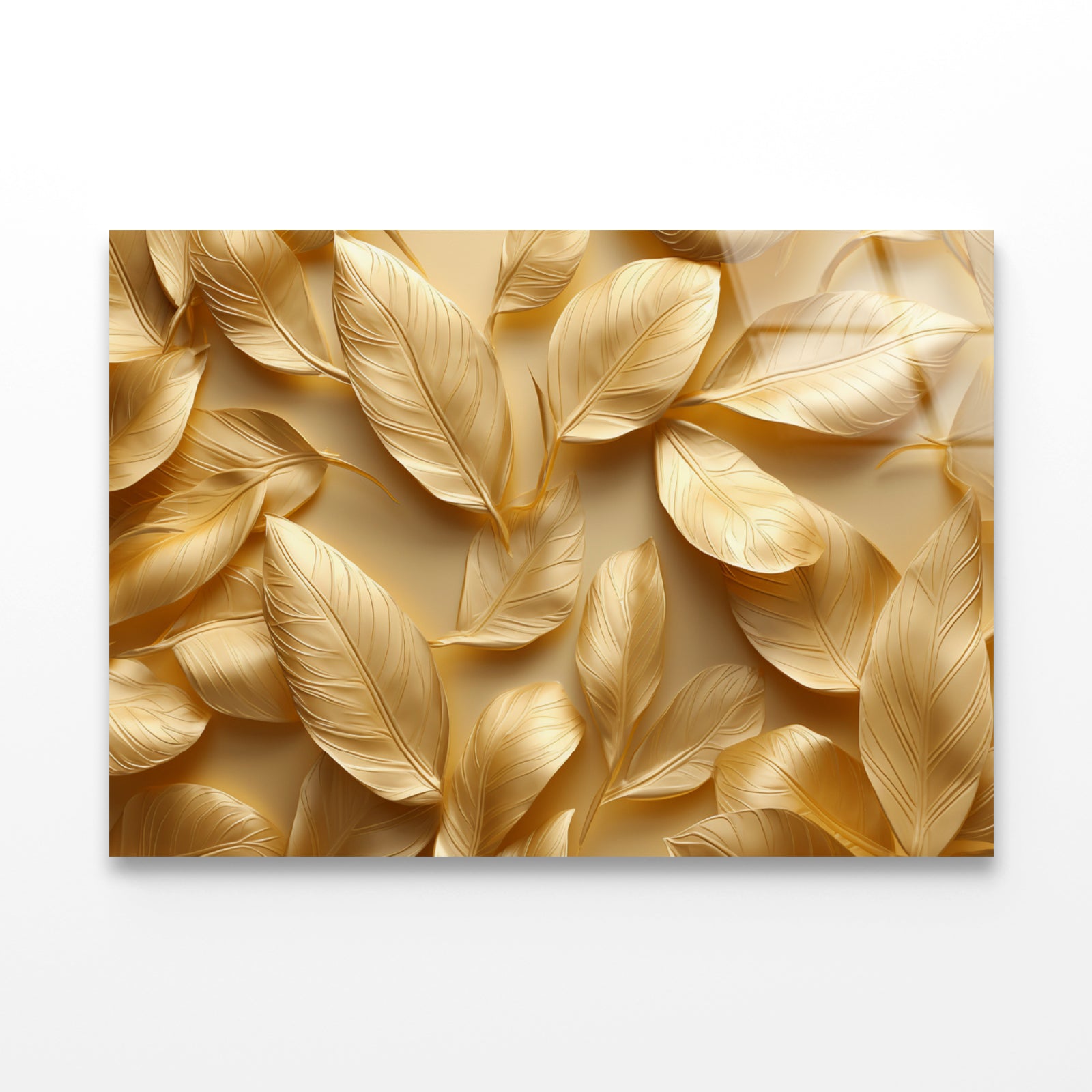 Collection of Golden Leaves Acrylic Glass Print Tempered Glass Wall Art 100% Made in Australia Ready to Hang - Bella Home Decor