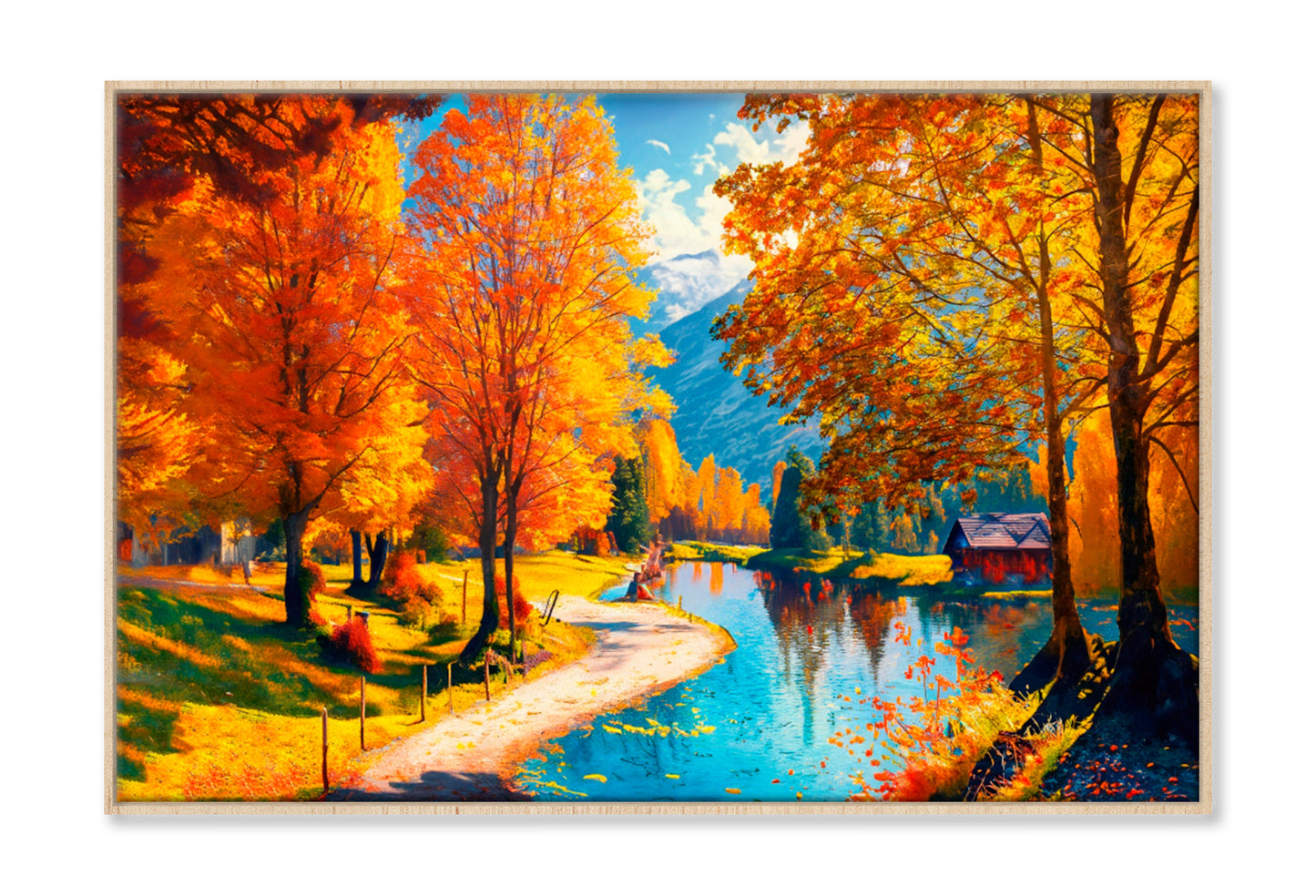 Reflection Of Autumn Trees In Water Oil Painting Wall Art Limited Edition High Quality Print Canvas Box Framed Natural