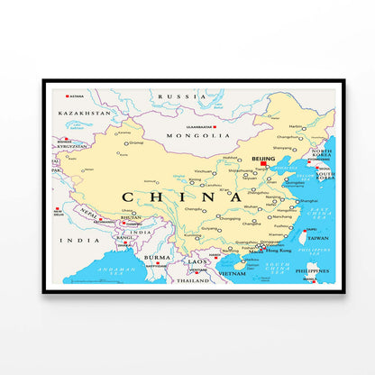 China Political Map with Capital Beijing Home Decor Premium Quality Poster Print Choose Your Sizes