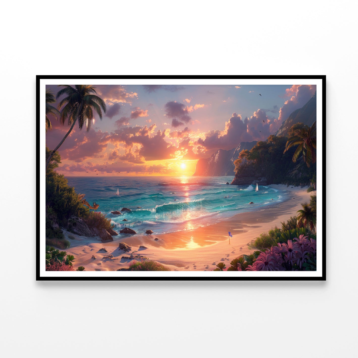 Beach Painting With Palm Trees and a Stunning Sunset Home Decor Premium Quality Poster Print Choose Your Sizes