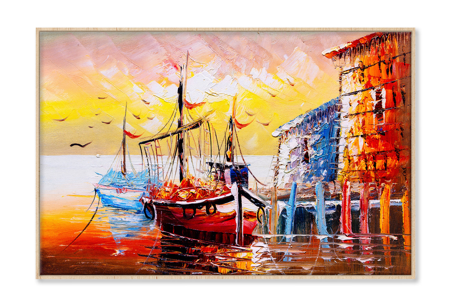 Sail Boats Sea Coast in Venice Italy Oil Painting Wall Art Limited Edition High Quality Print Canvas Box Framed Natural