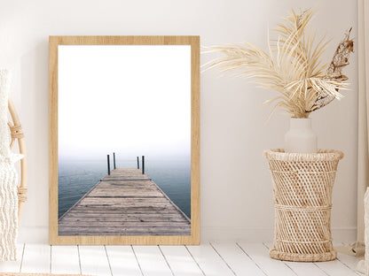 Wooden Pier on Lake Photograph Glass Framed Wall Art, Ready to Hang Quality Print Without White Border Oak