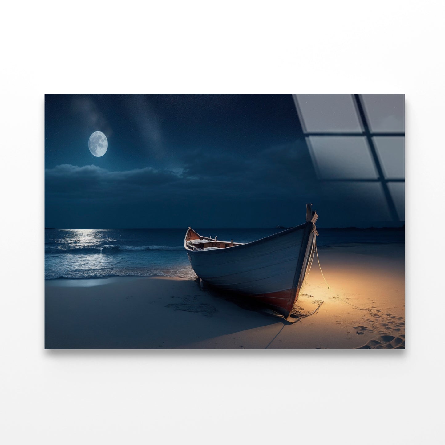 Boat on the Beach in the Night Acrylic Glass Print Tempered Glass Wall Art 100% Made in Australia Ready to Hang - Bella Home Decor