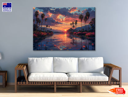 Lake Surrounded By Trees and Flowers Print 100% Australian Made - Bella Home Decor