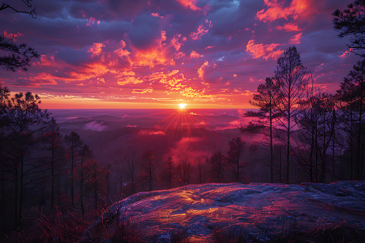 Sunset in the Mountains, Trees Home Decor Premium Quality Poster Print Choose Your Sizes - Bella Home Decor