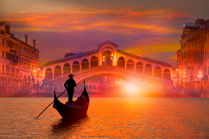 Gondola In Venice at Sunset Sky View Wall Art Decor 100% Australian Made