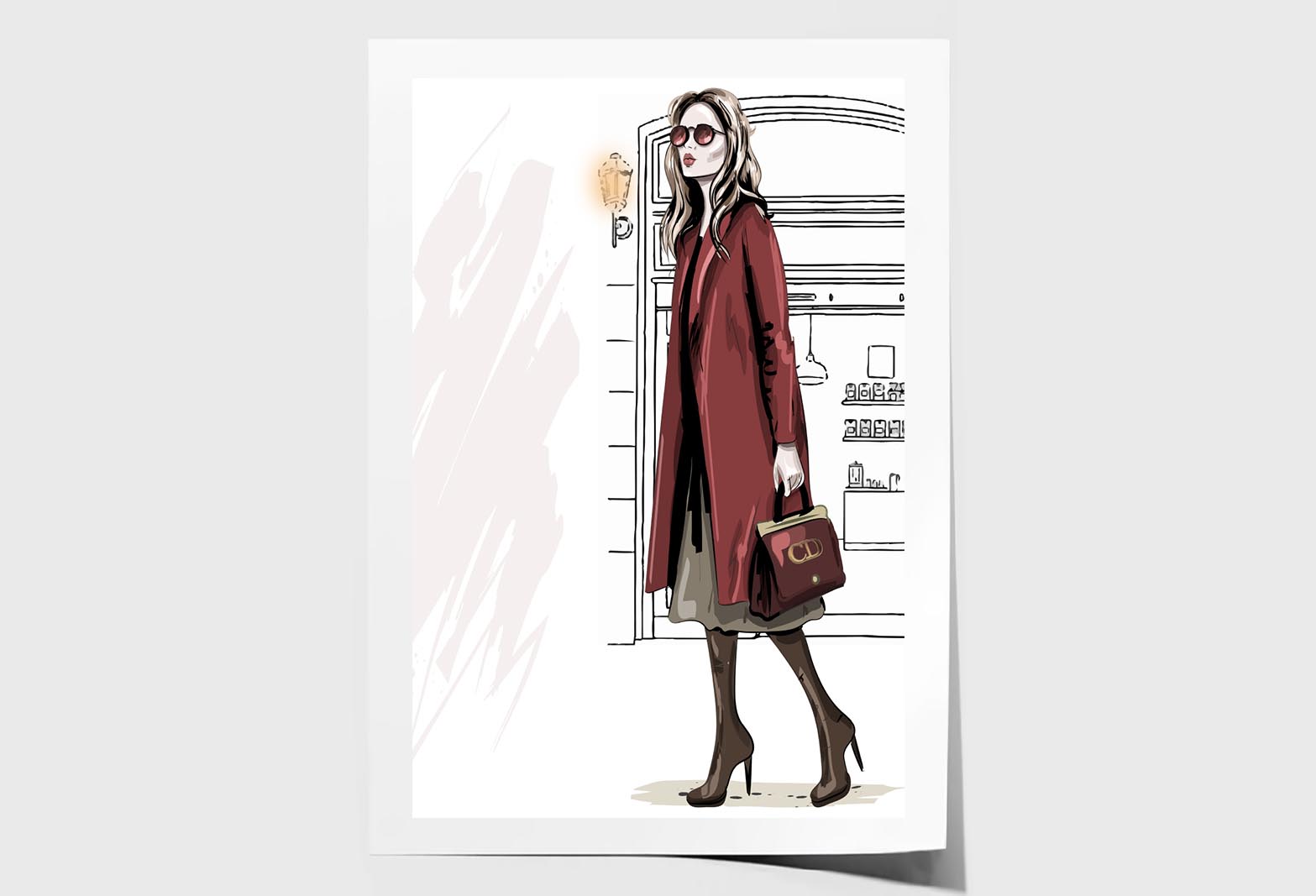 Modern Girl with Her Red Coat Wall Art Limited Edition High Quality Print Unframed Roll Canvas None