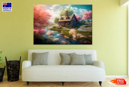 House With Cherry Blossoms Sunset Print 100% Australian Made