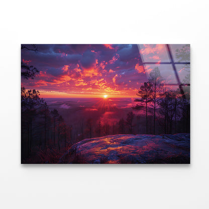 Sunset in the Mountains, Trees Acrylic Glass Print Tempered Glass Wall Art 100% Made in Australia Ready to Hang - Bella Home Decor