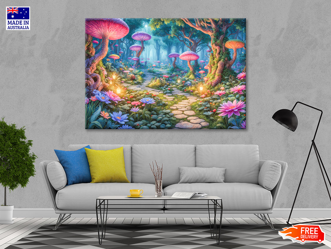 A Colorful Garden with Various Plants and Rocks Print 100% Australian Made