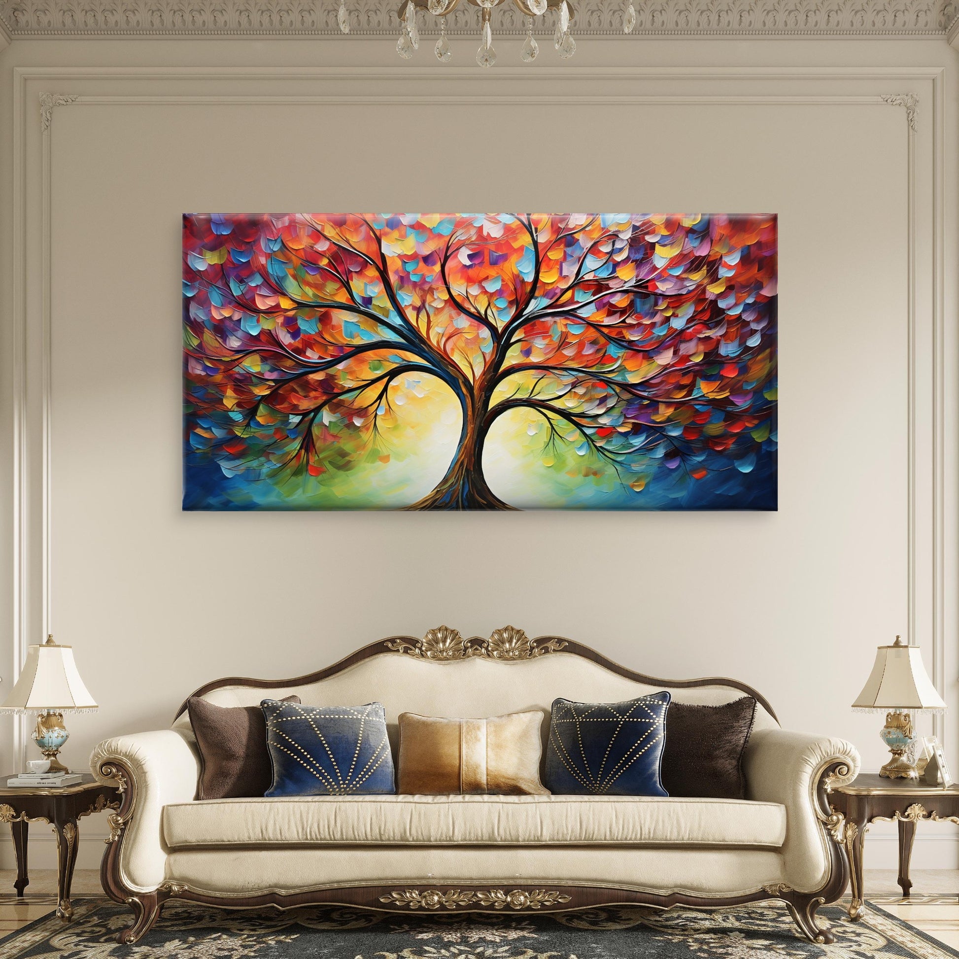 Rainbow Tree of Life Wall Art Canvas Office Home Room Framed 120x60cm - Bella Home Decor